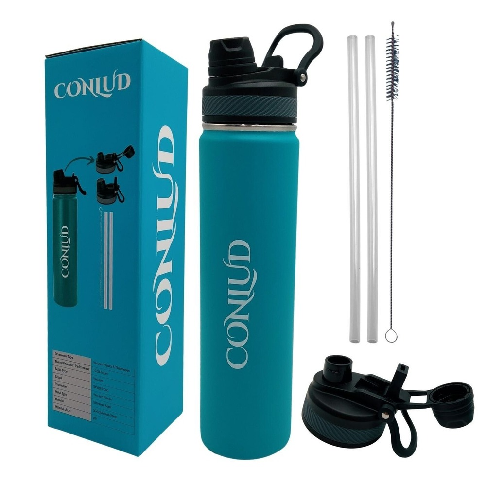 Hot & Cold Water Bottle Insulated 2-in-1 Lid/2 Straws/Brush Sport Unisex 25 oz